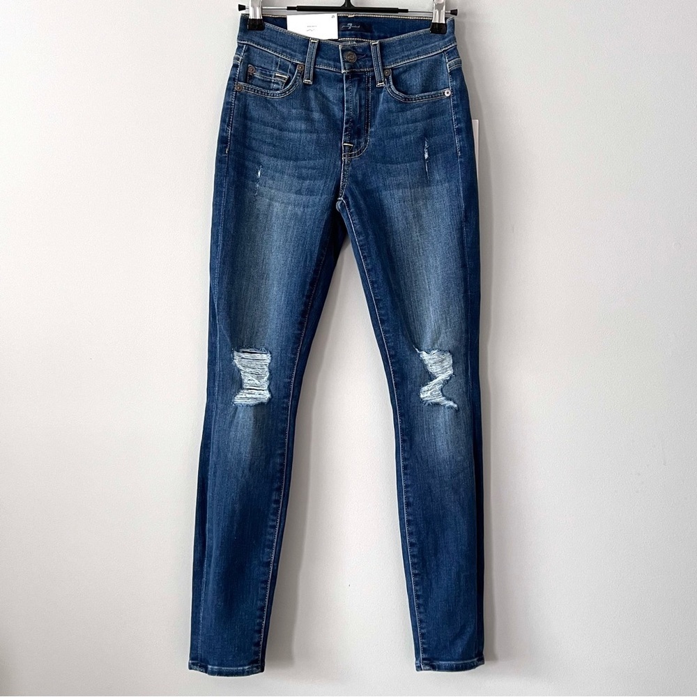7 For All Mankind The Ankle Gwenevere Skinny | Medium Wash Distressed | Size 23